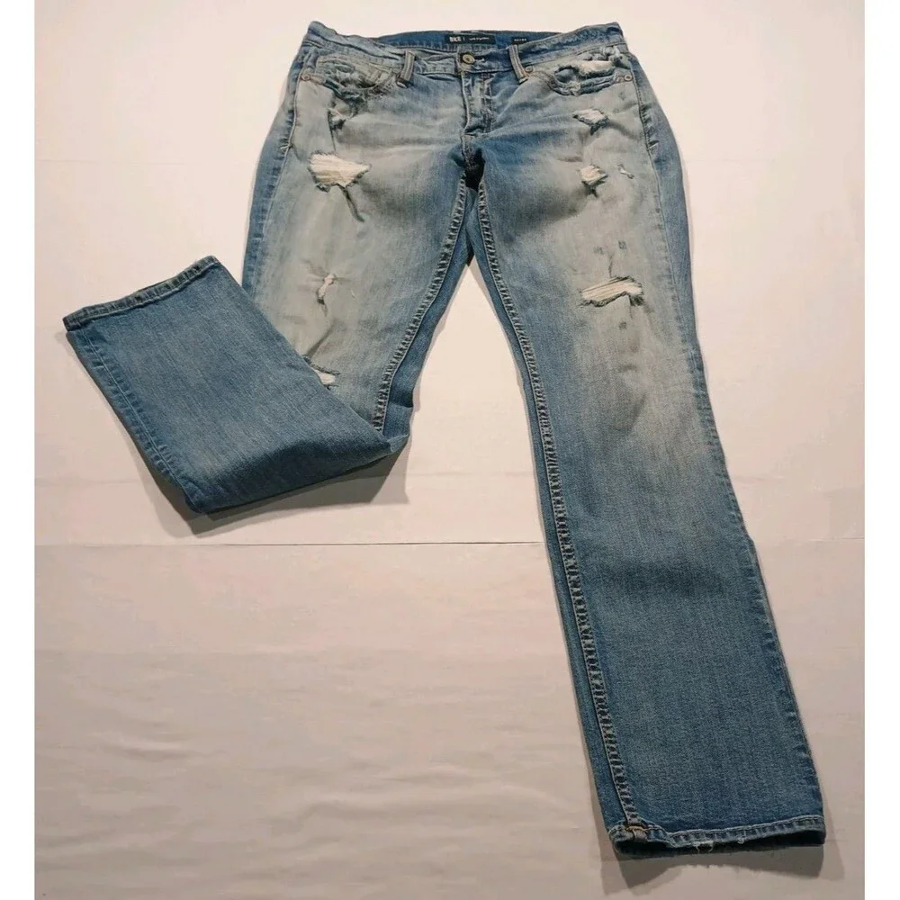 Vintage BKE Jake Straight Jean Men 34x34 Y2K Distressed Embroidered Thick Stitch